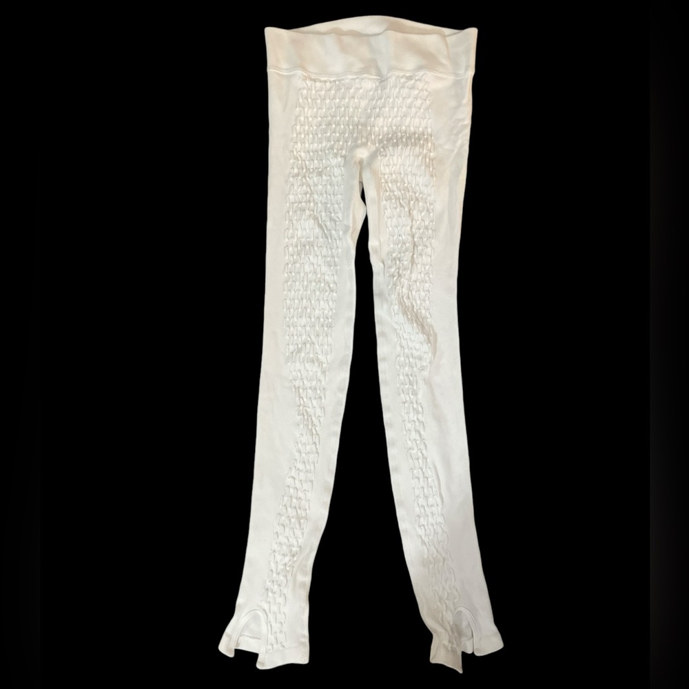 Free People white quilted textured leggings split bottom S NWOT butter soft